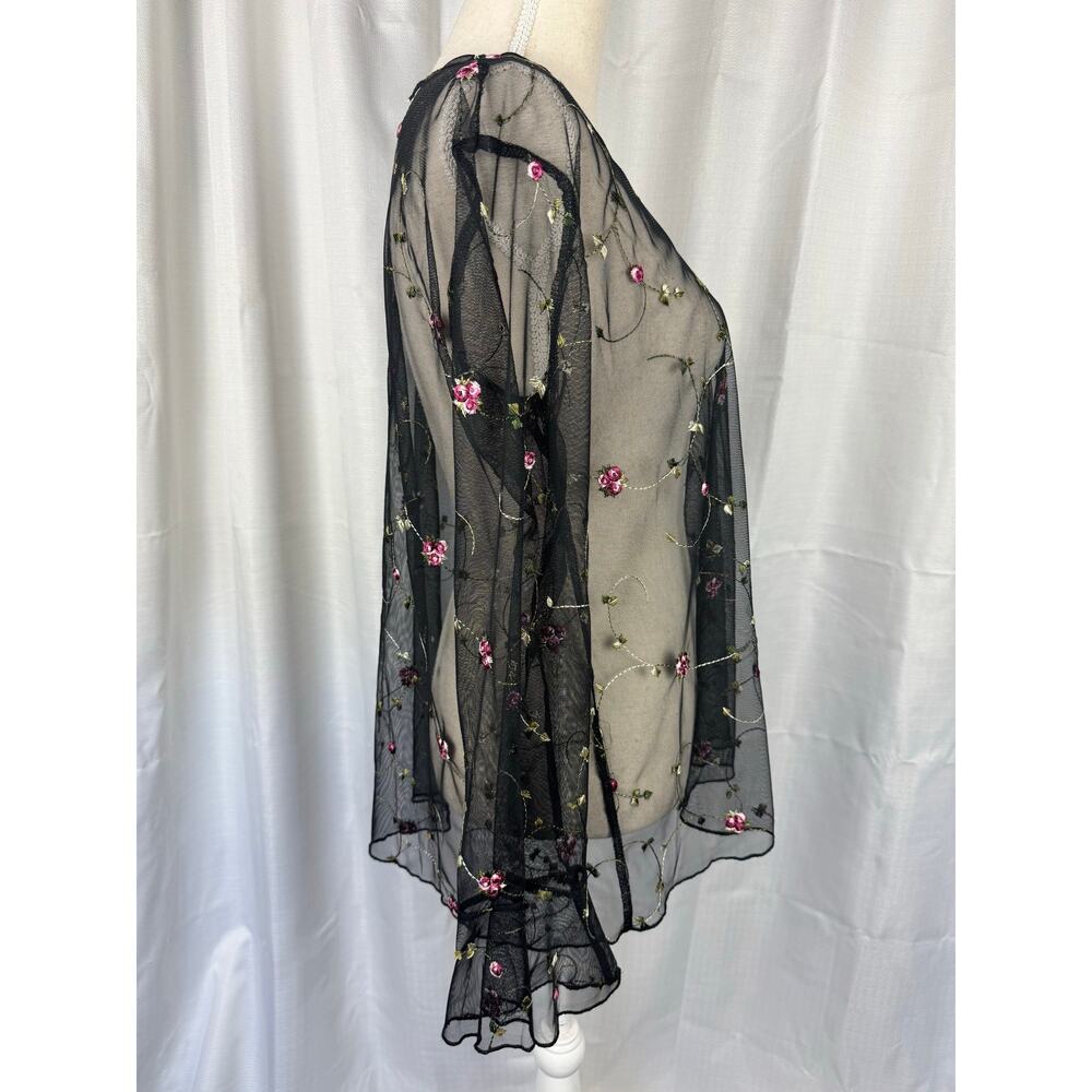 POL Mesh Floral Embroidered Top L Fairy Grunge Coquette Sheer Bell Sleeve - Picture 5 of 8